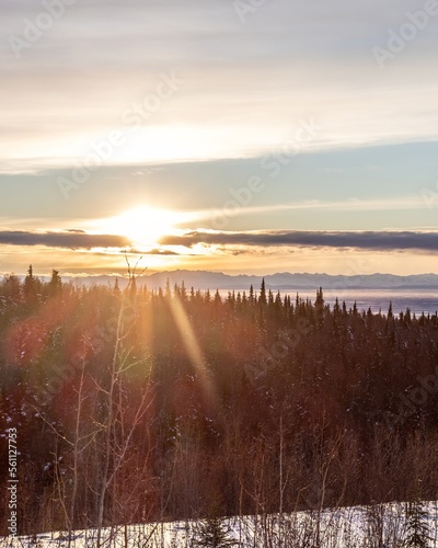 sunrise over Alaskan landscape during winter in Fairbanks  Alaska