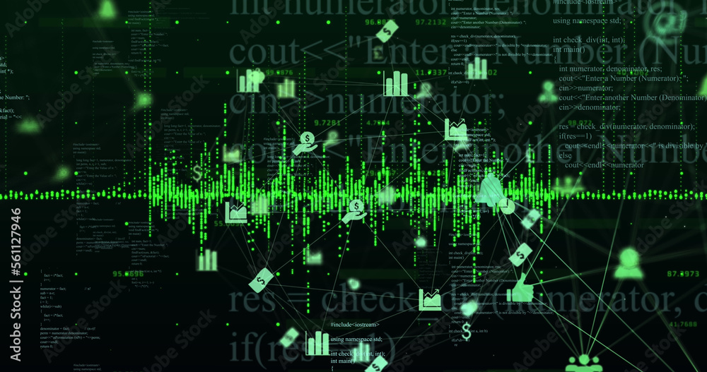 Image of business icons over data processing Image of business icons over data processing