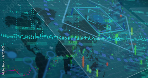 Image of data processing over world map