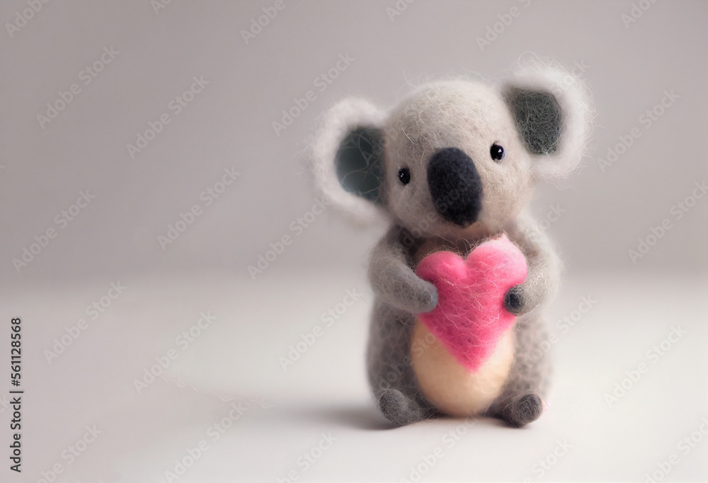 Adorable Wool Felt Koala Baby  Figurine. Generative ai