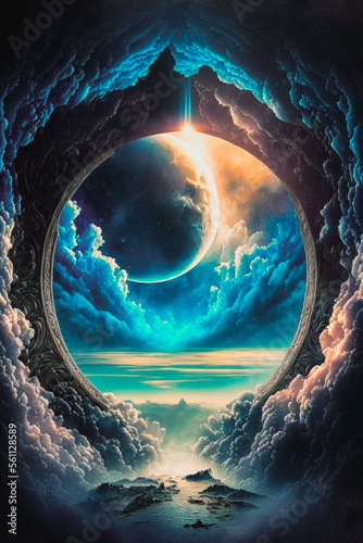 Majestic portal to another dimension surrounded by a dramatic cloudscape environment - generative ai