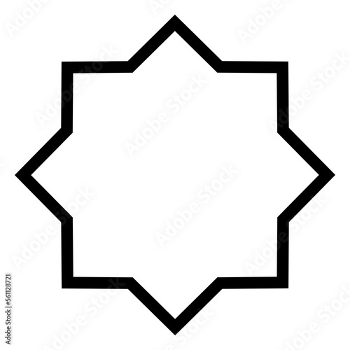 Simple monochrome vector graphic of a eight pointed star on a white background. All sides and angles are mutually equal