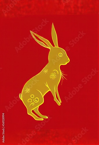Year of the Rabbit - 2023 is the year of the rabbit in the Chinese calendar. This golden rabbit with red background commemorates the 2023 Chinese New Year holiday celebration with traditional colors