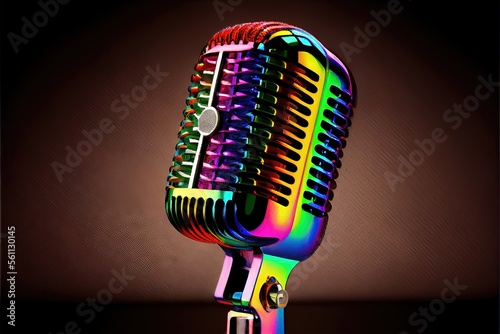 Colorful Microphone - classic generic microphone style not based on any real products. Generative AI image representing sonic sounds and music photo