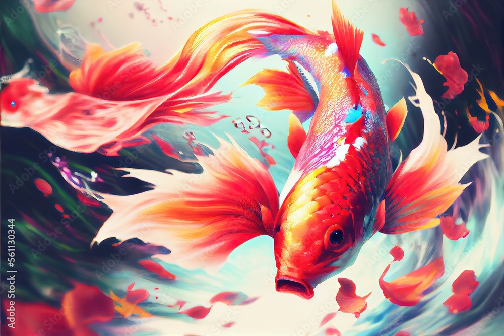 watercolor koi fish - bright and colorful watercolor painting of a ...