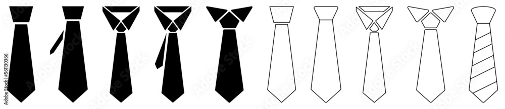 Collection of tie icons. Vector illustration isolated on white background - obrazy, fototapety, plakaty 