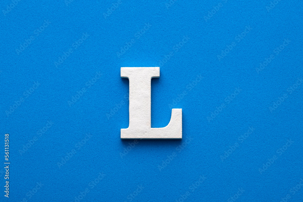 Letter L uppercase - White wood font on blue foamy background Letter L uppercase - White wood font on blue foamy background