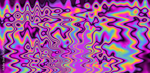 Fototapeta Naklejka Na Ścianę i Meble -  Texture of a glitched TV screen with wavy and distorted moire pattern in acid colors.