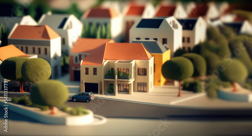 Stampa su tela modern generic contemporary style miniature model of villa house neighborhood wi