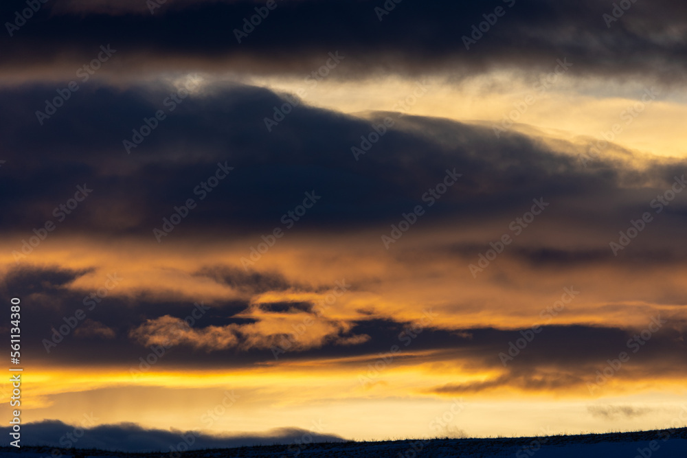 Dramatic Orange Sunset During Storm, Bozeman Montana Sunset January 2023