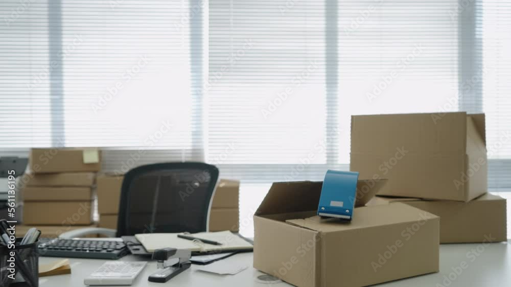 Office table with boxes on it,4K Office table with boxes on it,4K