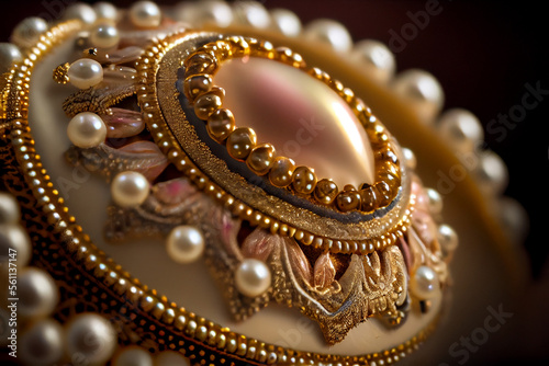 Close up of Gold and Pearls Jewelry. generative ai
