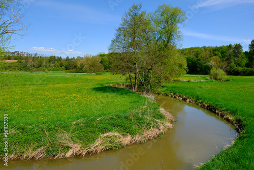 Die Baunachaue bei Pfarrweisach, Naturpark Haßberge, Landkreis Haßberge, Unterfranken, Franken, Bayern, Deutschland