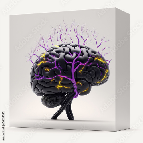 Isolated Brain with Flowing Neon