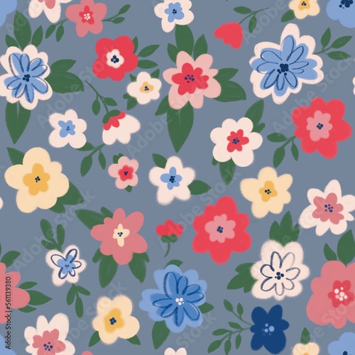 Beautiful seamless floral pattern with cute abstract flowers. Textile Print Fabric and Digital Paper. Stock illustration.