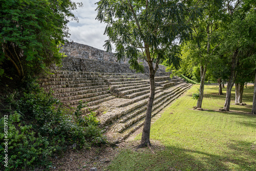 The ruins of a beautiful pyramid in the archaeological zone of Edzna in Mexico.