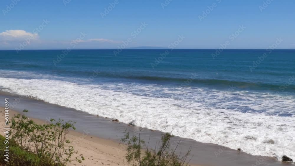 Panning left to right along the West Coast looking at the Beach and Pacific Ocean in Malibu, California, USA Panning left to right along the West Coast looking at the Beach and Pacific Ocean in Malibu, California, USA