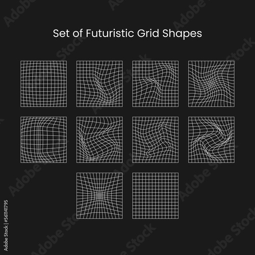 Set of Futuristic Grid Shapes. Urban Shape and Streetwear Element Illustration.