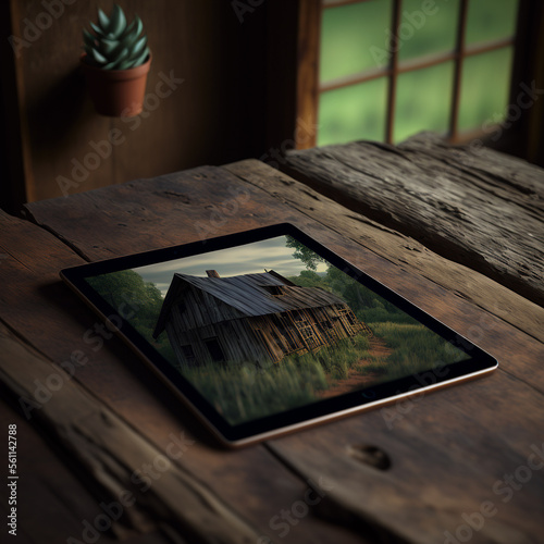Isolated Tablet on Wooden Table