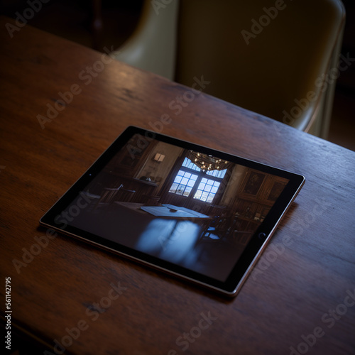 Isolated Tablet on Wooden Table