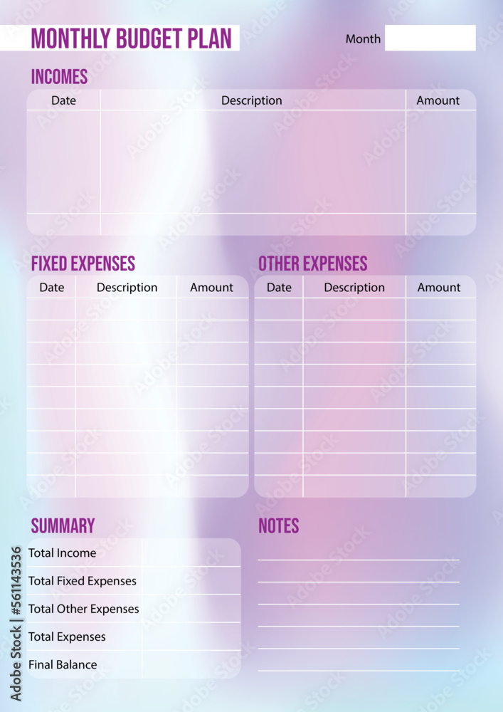 Fototapeta premium Monthly Budget Plan Design with Gradient Blue Background