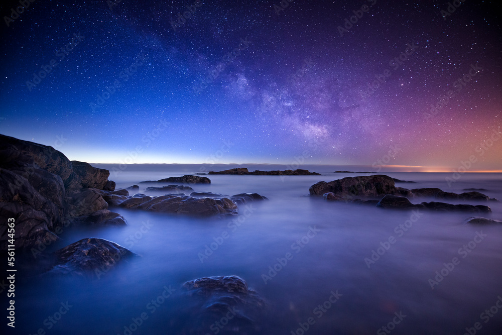 Milky Way above coastline of Atlantic Ocean