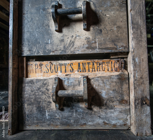 A set of draws bearing the name of Captain Rober Falcon Scott within the Terra Nova Hut at Cape Evans, Antarctica. photo