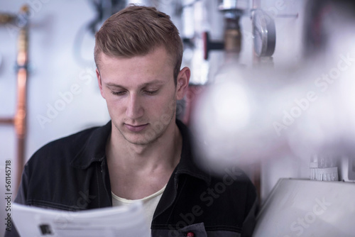 Engineer working in workshop, Freiburg Im Breisgau, Baden-württemberg, Germany