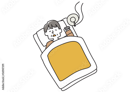 寝タバコをしている男性のイラスト