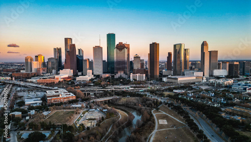 houston downtown city at sunset
