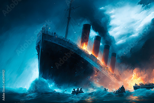 Sinking of the RMS Titanic. Generative AI photo