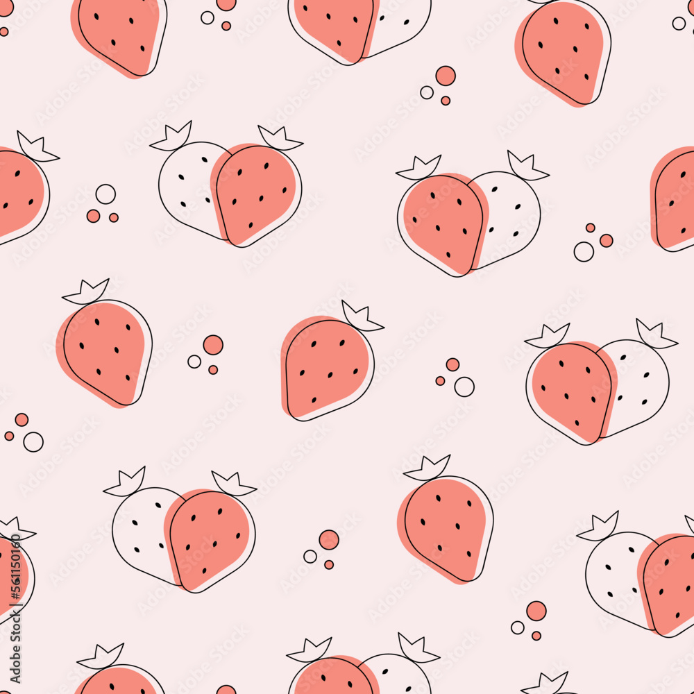 Seamless pattern with fresh strawberry icons. Vector cute cartoon background. Kitchen and restaurant design for fabrics, textile or wrapping paper Seamless pattern with fresh strawberry icons. Vector cute cartoon background. Kitchen and restaurant design for fabrics, textile or wrapping paper