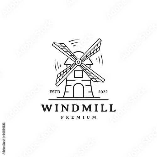 windmill minimalist logo design with line art style