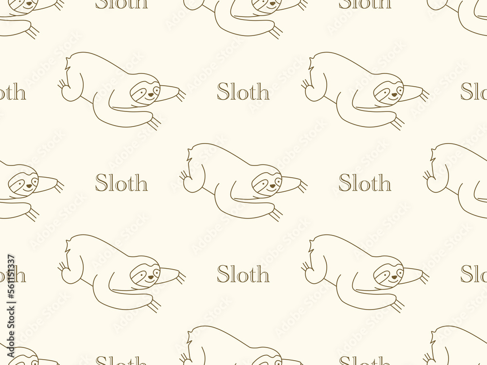 Sloth cartoon character seamless pattern on orange background