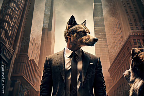 wall street wolf in a suit, business wolf,generative ai