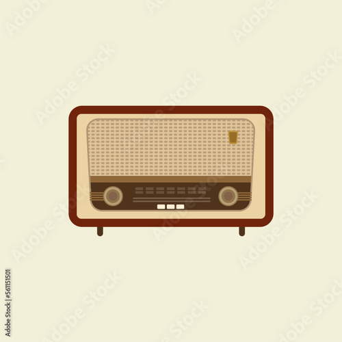 antique vintage radio flat design vector illustration. analogue retro radio, classic style