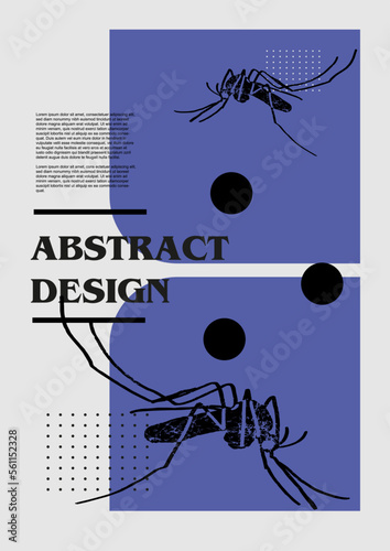 Mosquito, gnat, midge, anopheles. Set of vector posters with insects. Engraving illustrations and typography. Background images for cover, banner