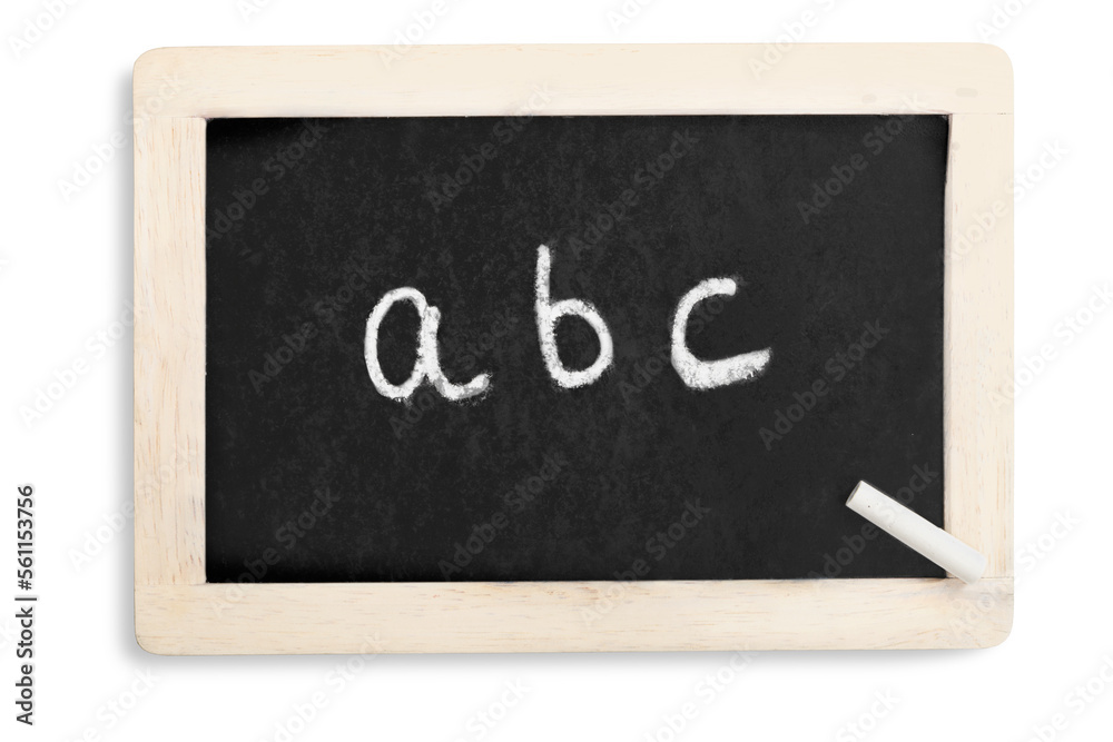 Wooden board with abc text and chalk Wooden board with abc text and chalk