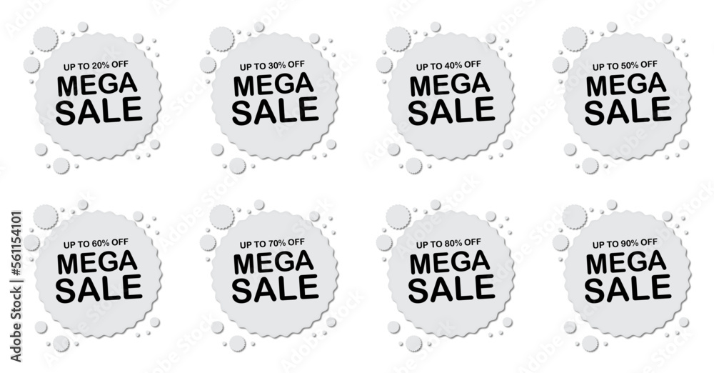Discount sale 50 percent off tag. mega sale tag. smooth round zig zag, black and white color