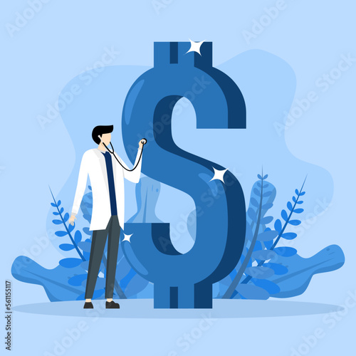 Financial Audit Concept, wealth management concept, income, expense and investment plan diagnosis, doctor using stethoscope to check dollar bill sign.