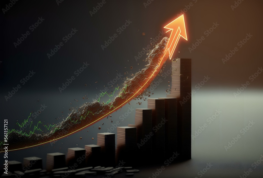 A 3D rendering illustration of a graph showing a steady upward trend ...