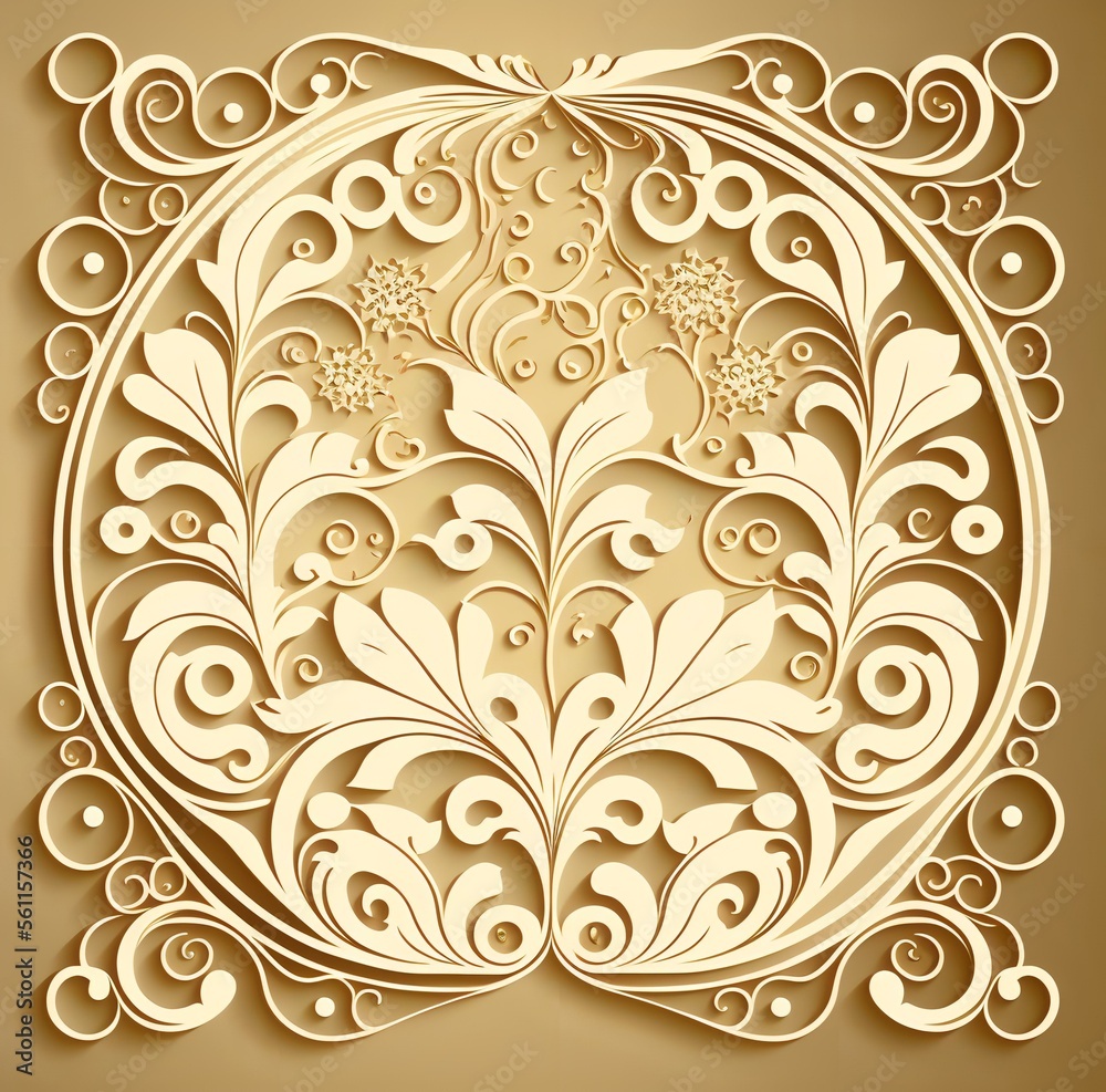 golden, filigree-style design on a cream-coloured card (AI Generated) golden, filigree-style design on a cream-coloured card (AI Generated)