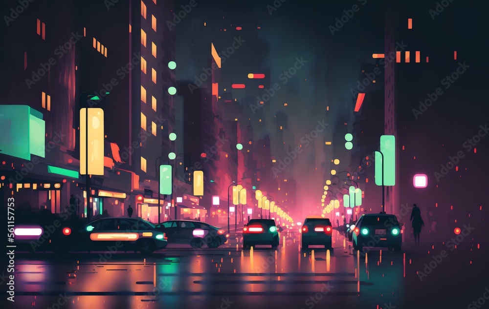 blurred image of a cityscape at night, with the bright lights and busy streets symbolising the hectic and chaotic nature of substance abuse (AI Generated)