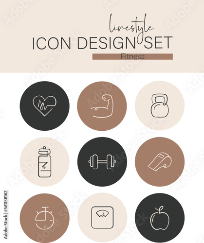 Linestyle Icon Design Set Fitness