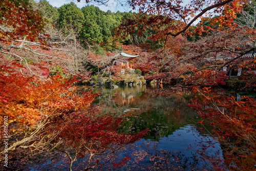 Fototapeta Naklejka Na Ścianę i Meble -  池にに映る紅葉の醍醐寺弁天堂