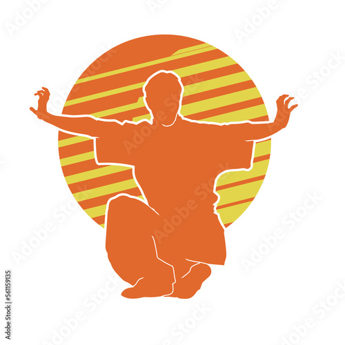 Pencak silat, Indonesia traditional martial art athlete vector silhouette. 