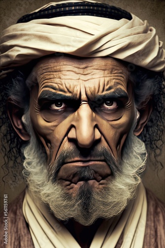 Bearded middle eastern man looking at the camera headshot. Image generated with generative AI
