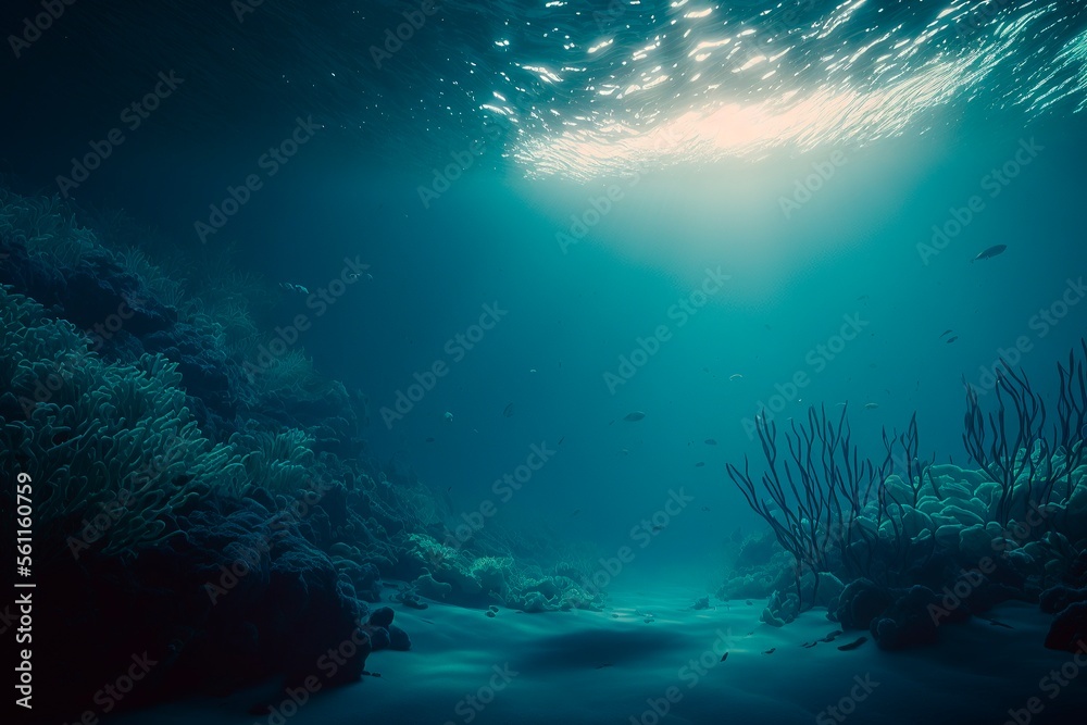 Fototapeta premium Artistic Underwater photo of waves. From a scuba dive in the canary island in the Atlantic Ocean. underwater sea deep, sea deep blue sea. generative ai