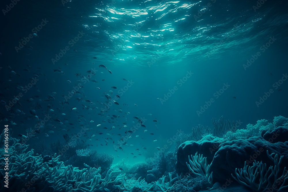 Naklejka premium Artistic Underwater photo of waves. From a scuba dive in the canary island in the Atlantic Ocean. underwater sea deep, sea deep blue sea. generative ai