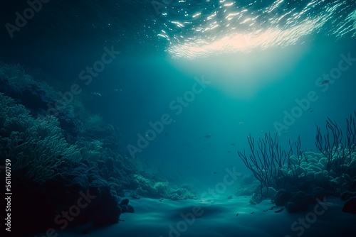 Artistic Underwater photo of waves. From a scuba dive in the canary island in the Atlantic Ocean. underwater sea deep, sea deep blue sea. generative ai